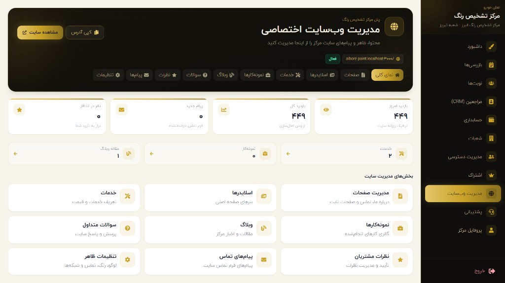 مدیریت وبسایت اختصاصی مرکز تشخیص رنگ — نسخه وب